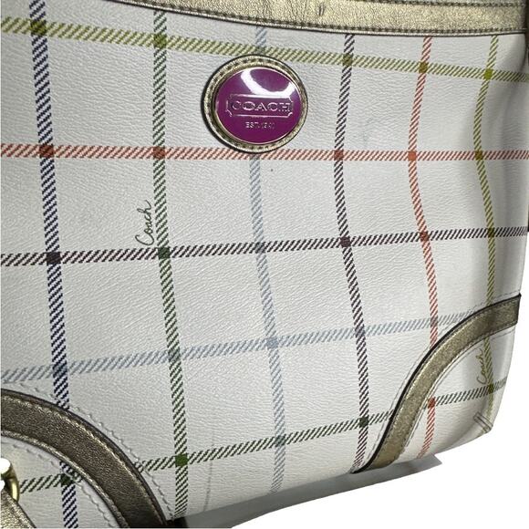 COACH Gold Plaid Peyton Tattersall File Coated Canvas Crossbody - Picture 6 of 13